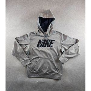 Nike Mens Size Small Therma-Fit Gray Pullover Hoodie Embroidered‎ Spell Out Logo